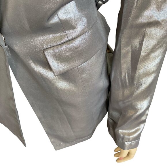 Anthropologie Maeve Slinky Silver Metallic Trench Coat Style Jacket Sz. 0 - Picture 4 of 8
